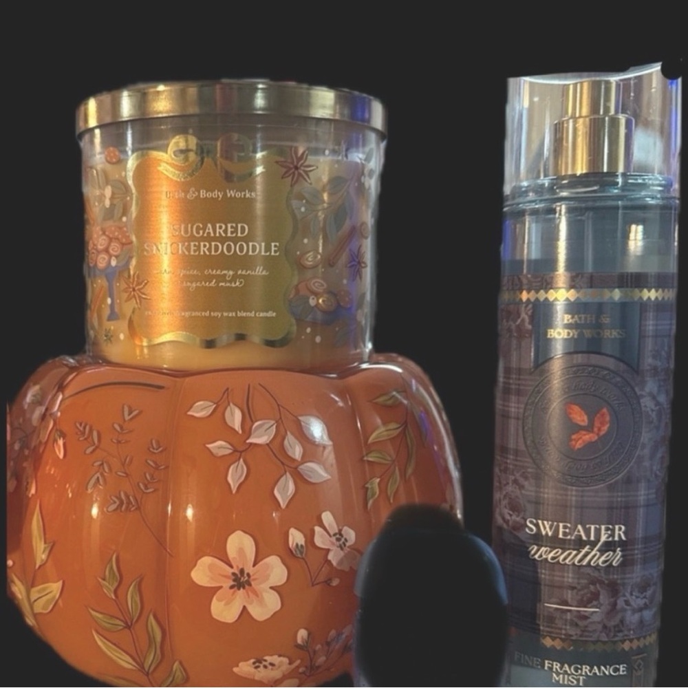 Bww Painted pumpkin 3 wk candle holder 
Sweater weather full size 
3 wck candle